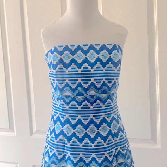 Badgley Mischka Strapless Metallic Blue Dress 2 - Picture 5 of 14